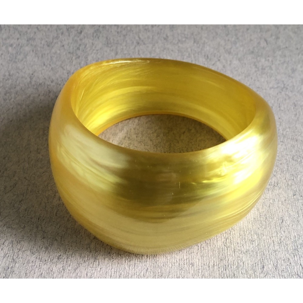 Vintage Chunky Yellow Lucite Iridescent Swirl 1"- 1.75" Wide Bangle Bracelet - Picture 2 of 9
